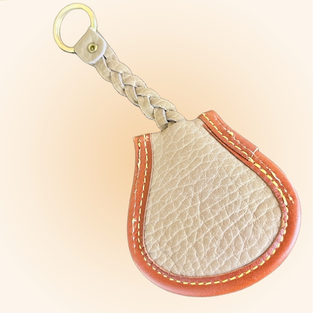 Dooney and Bourke Vintage Horseshoe Tan Leather Braided Double Key Fob - Picture 4 of 4